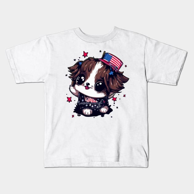 Cute Dog 4th of July Liberty Leash Kids T-Shirt by Cutiez Punk